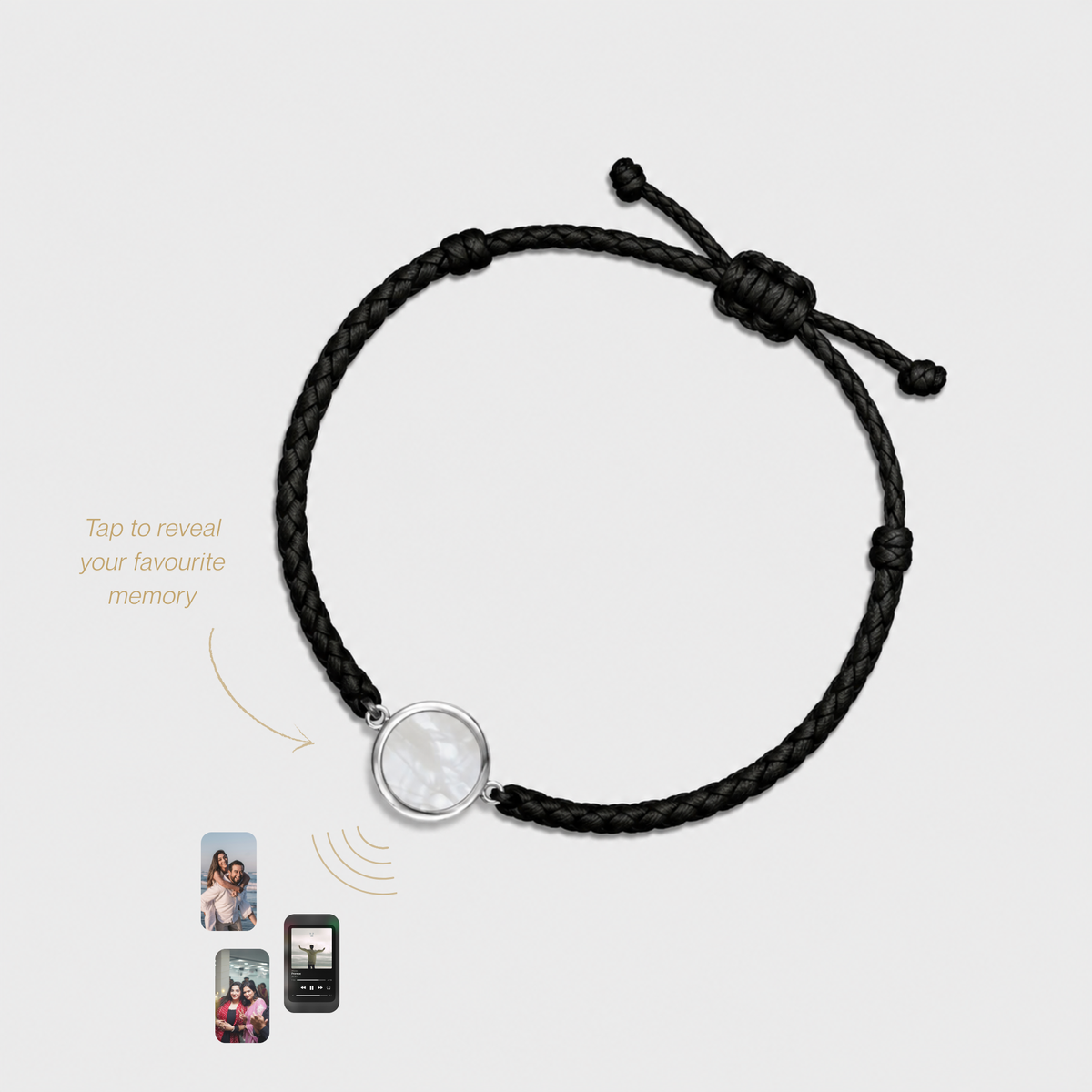 Classic Pearl Black Rope Memory Tap Bracelet
