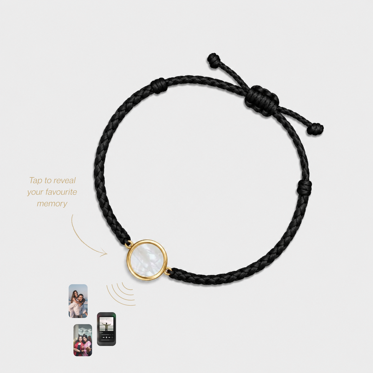 Classic Pearl Black Rope Memory Tap Bracelet